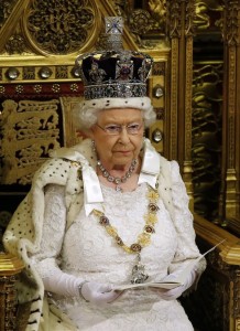 Britain's Queen Elizabeth II delivers the Queen's Speech from the throne in the House of Lords during the State Opening of Parliament at the Palace of Westminster in London on May 27, 2015. The State Opening of Parliament marks the formal start of the parliamentary year and the Queen's Speech sets out the governments agenda for the coming session. AFP PHOTO / POOL / ALASTAIR GRANT (Photo credit should read ALASTAIR GRANT/AFP/Getty Images)