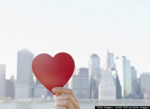 USA, New York State, New York City, Manhattan, Hand holding heart shape