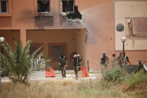 Iraqi security forces gather at Falluja hospital in center of Falluja