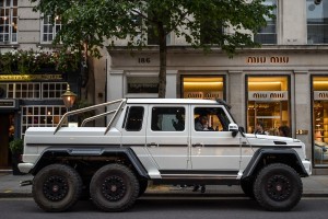 A Mercedes-Benz G63 AMG 6x6 on Sloane Street in London, England on August 09 2016.