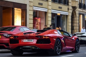 A Lamborghini Aventador is seen on Sloane Street in London, England on August 09 2016.