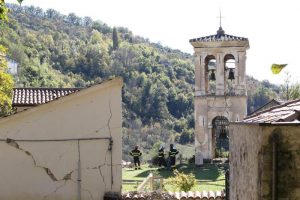 The damaged Abbey of Sant'Eutizio near Preci, a day after two big earthquakes shook central Italy, 27 October 2016. At least 200 aftershocks followed the first of two big earthquakes to hit central Italy the previous evening, the National Institute of Geophysics (INGV). The first 5.4 magnitude quake struck at 19:10 Italian time and was followed by an even bigger one, of magnitude 5.9, at 21:18 on 26 October. ANSA/GIAN MATTEO CROCCHIONI