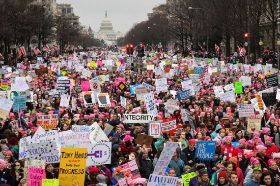 Hundreds-of-thousands-march-down-Pennsylvania-Avenue-during-the-Womens-March-in-Washington-DC-US-January-21-2017