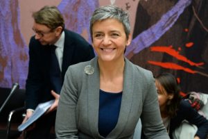 European Commissioner for Competition Margrethe Vestager arrives for her hearing by the French National Assembly's economic affairs commission, the European affairs commission and the finance commission at the National Assembly in Paris on December 1, 2016. / AFP / ERIC PIERMONT (Photo credit should read ERIC PIERMONT/AFP/Getty Images)