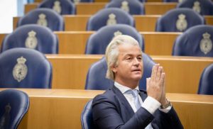 Geert Wilders, leader of right-wing Dutch Party for Freedom (Partij voor de Vrijheid - PVV), is pictured at the Senate (Tweede Kamer) at the Binnenhof in The Hague, The Netherlands, on November 17, 2016. Dutch prosecutors demanded a 5,000-euro fine for controversial anti-Islam MP Geert Wilders in his hate-speech trial on November 17, saying he "insulted Moroccans" and sowed discord among citizens. Neither Wilders -- who has snubbed the sittings at a high security courthouse near Schiphol airport -- nor his lawyer were present as prosecutors wrapped up their case. Wilders, 53, is facing charges of insulting a racial group and inciting racial hatred after statements he made about Moroccans living in the Netherlands. Due to run until November 25, the trial focuses on a March 2014 election rally when Wilders asked supporters whether they wanted "fewer or more Moroccans" in the country. / AFP / ANP / Bart Maat / Netherlands OUT (Photo credit should read BART MAAT/AFP/Getty Images)