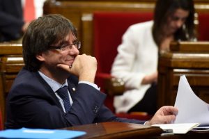 President of the Catalan regional Government Carles Puigdemont looks on during a debate on the government's question of confidence at the Parliament of Catalonia in Barcelona on September 29, 2016. The president of Spain's Catalonia region said today he would call for an independence referendum in September 2017, in a move likely to infuriate Madrid as the country endures a protracted political crisis. / AFP / JOSEP LAGO (Photo credit should read JOSEP LAGO/AFP/Getty Images)