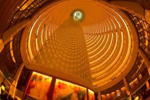 The interior courtyard atrium of the Grand Hyatt Shanghai Hotel inside the Jin Mao Tower, Shanghai, China