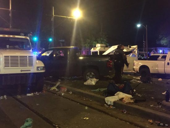 **(EMBARGO: New Orleans, LA)** Several people hurt as a pickup truck plows into a New Orleans Mardi Gras parade crowd. Police have the suspect in custody.