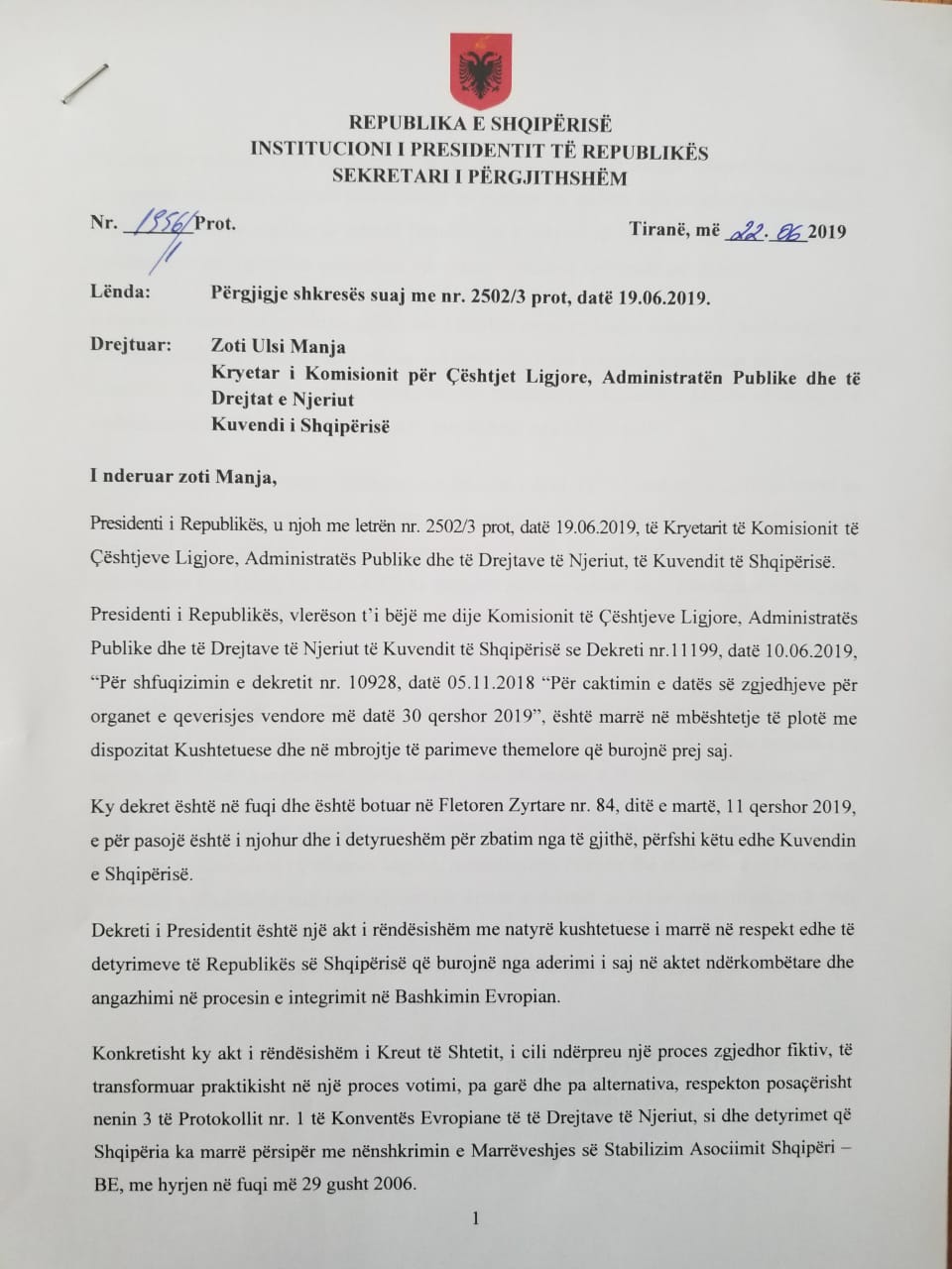 Meta letër Kuvendit: Veprimet kundër presidentit proces i rremë