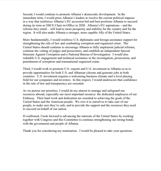 E nominuara e Trump për ambasadore në Shqipëri flet për krizën politike