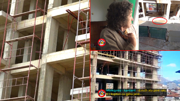 Objekti fluturon nga kantieri në një ballkon, mbikëqyrësi: Punëtorët pinë raki…