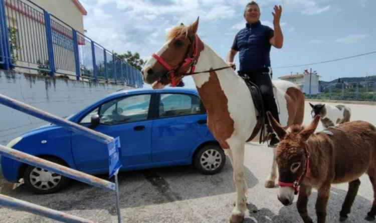 FOTO/ Fermeri shkon me kalë dhe gomar për të votuar në Greqi
