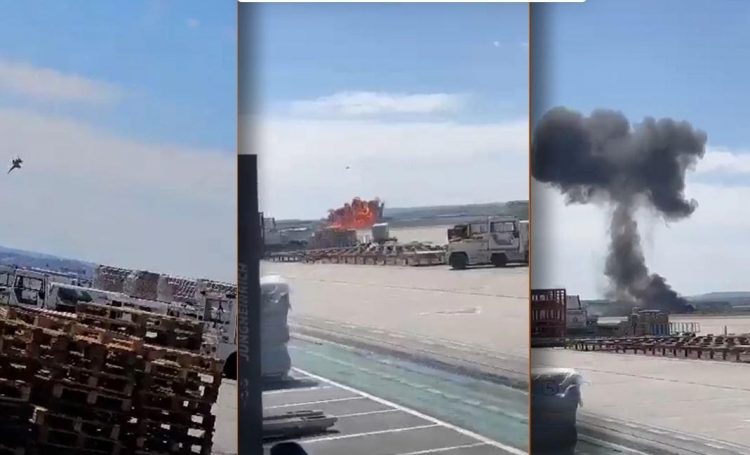 Rrëzohet avioni luftarak në Spanjë, momenti kur shpërthen në flakë