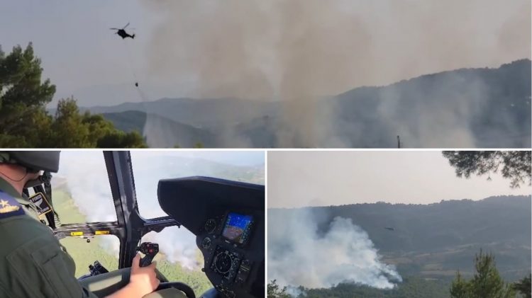 Zjarri në Peshtan të Fierit, në ndihmë shkon edhe një helikopter