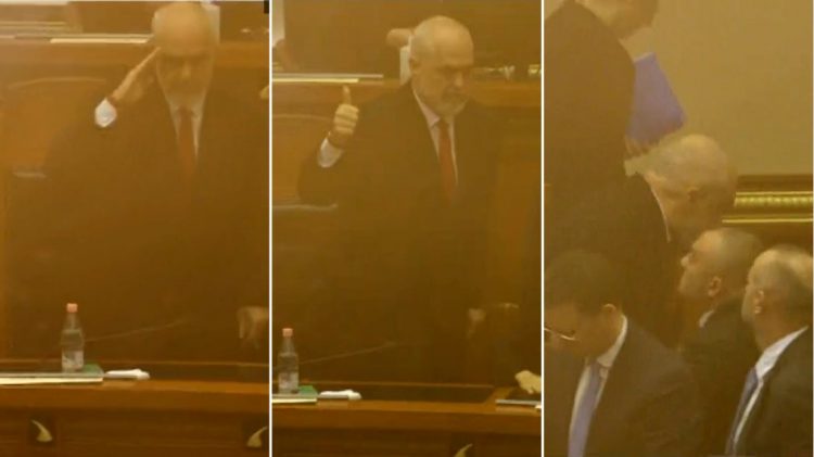 Tymueset në Kuvend, Rama i përshëndet me “OK” opozitarët. Largohet qetësisht nga salla