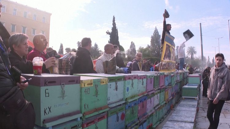 Greqi/ Bletarët protestojnë me koshere jashtë Parlamentit