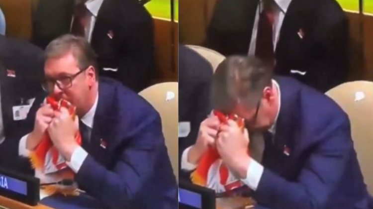 Video/I skuqur në fytyrë dhe me flamurin serb në duar, reagimi i Vuçiç gjatë votimit të OKB për rezolutën kundër gjenocidit në Srebrenicë 