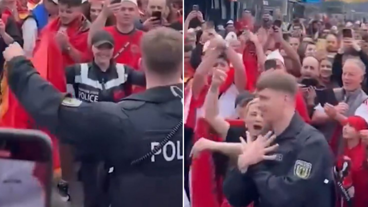 Euro 2024/Polici gjerman kërcen me shqiptarët dhe bën shqiponjën