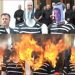 Zjarr në oborrin e Parlamentit, Flamur Noka djeg manekinet me portretin e eksponentëve të PS