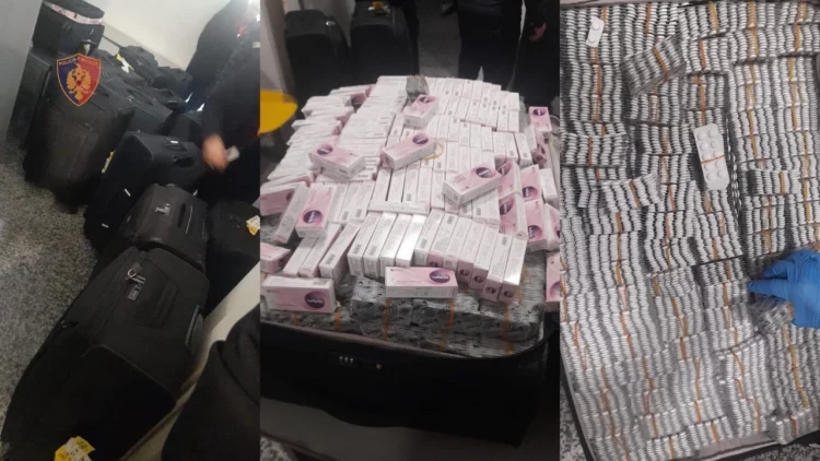 Mbi 1 mln tableta në 14 valixhe, arrestohen në Rinas 5 persona nga Kosova