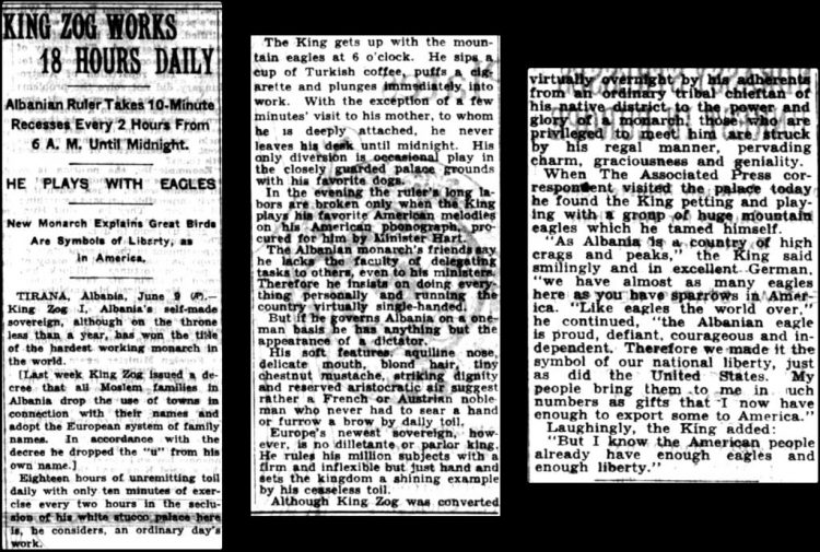 1929/ “18 orë punë në ditë, 10 minuta ushtrime çdo dy orë, qentë, shqiponjat, Amerika, dekreti për mbiemrat…”- Takimi me mbretin Zog I në pallatin e tij