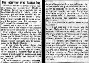 1910/ Një intervistë me Hasan Bej Prishtinën, mbi qarkullimin e thashethemeve për të në shtypin turk