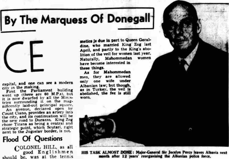 Sunday Dispatch (1938)/Rrëfimi i markezit të Donegall-it mbi udhëtimin e tij në Shqipëri dhe takimin me Mbretin Zog I në Durrës
