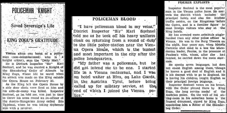 1931/ Intervista ekskluzive me Karl Soehnel, policin austriak që i shpëtoi jetën mbretit Zog gjatë atentatit të Vjenës