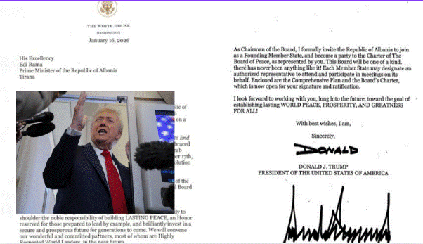 Rama publikon ftesën e Trump për tu bërë pjesë e Bordit të Paqes