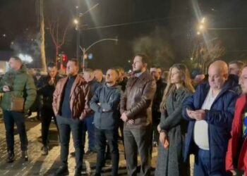 Ervin Salianji në protestën e PD me grupin e demokratëve të Korçës