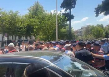 VIDEO/ Protestuesit gjuajë me vezë deputetët, policia tenton t’i largojë